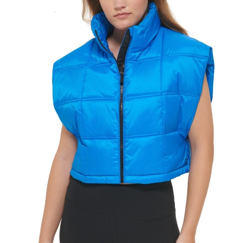 CALVIN KLEIN PERFORMANCE Women's Cropped Mock-Neck Zip-Up Vest|Size L| Blue| NWT
